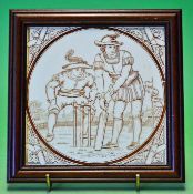 Scarce Malkin^ Edge & Co Burslem cricket tile c1895 - printed in brown with a Tudor period cricket