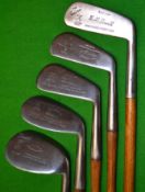 5x Matching Hendry & Bishop clubs including a 3 iron^ mashie^ mashie niblick and a large head