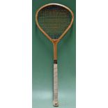 Interesting "Jefferies" wooden tennis racket -  small concave wedge - original sheepskin grip and
