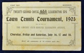 Scarce 1903 Twenty-Second Royal Leamington Spa Lawn Tennis Tournament Programme dated 16^17 and 18th