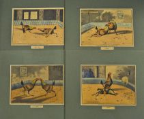 Cock Fighting - Set of 4x 19th c Cock Fighting scene lithographs from the originals by Henry Alken