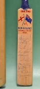 1999 England v New Zealand miniature cricket bat with England signatures featuring Atherton^