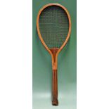 Interesting'King' wooden tennis racket with a fishtail handle^ convex wedge and stamped'The Sports