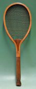 Interesting'King' wooden tennis racket with a fishtail handle^ convex wedge and stamped'The Sports