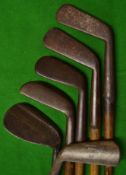 6x various irons including 2x smf cleeks and mashie niblick^ indistinctly stamped^ a round sole