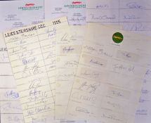 Selection of 1992 onwards Leicestershire CCC signed team sheets and cards featuring Briers^ Cronje