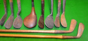 9x various irons  to incl McEwan Formby Smith's patent winged toed anti-shank iron^ JH Taylor