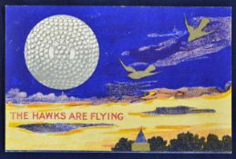 Scarce Springvale golf ball coloured postcard titled "The Hawks are Flying" - S'Vale Hawk Bramble