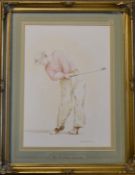 Stephen John Irish - original watercolour golfing portrait of Sam Snead titled "The Primal Scream"