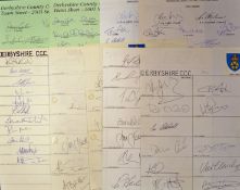 Collection of 1992 onwards Derbyshire CCC signed team sheets featuring DeFreitas^ Dean^ Cork^