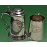 Lawn Tennis Silver-plated tankard trophy by James Dixon & Sons - with hinged lid engraved^ "Riding