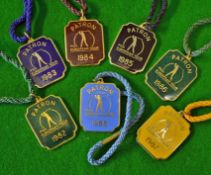 Collection of 1980s PGA European Tour brass and enamel Patron badges - to  incl from 1982-1988