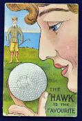 Scarce Springvale golf ball coloured postcard titled "The Hawk is the Favourite" - featuring a S'
