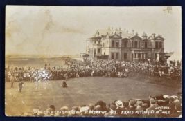 1905 "Open Golf Championship^ St Andrews" golfing postcard - titled "Braid Putting at 18th hole"