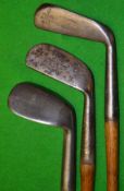 2x interesting irons and a putter (3) to incl Wm Gibson rut niblick with diamond pattern face