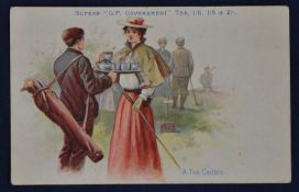 An early coloured golfing advertising postcard for North London Flour & Grain Co. advertising "