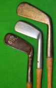 2x early Pat anti shank smf irons to incl Heavily bent Smith Pat winged toe mashie and a Fairlie's