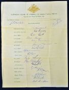 1961 Australian tour to England signed cricket team sheet including Webb^ Steele^ Benaud^ Harvey^
