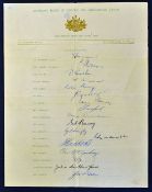1956 Australian tour to England signed cricket team sheet including Johnson^ Miller^ Archer^ Benaud^