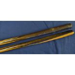 2x Early snooker cues both one piece weighing 17oz each^ without tips^ both c/w black  metal cases