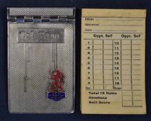 1938 Empire Exhibition Scotland souvenir metal plated and enamel golf score holder c/w hinged lid to