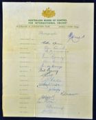 1953 Australian XI Coronation tour to England signed cricket team sheet including signatures from