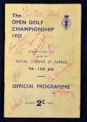 Rare 1952 Open Golf Championship signed programme - signed by the winner Bobby Locke and others to