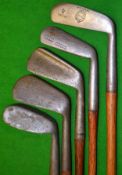 Half set of 5x golf clubs to incl Sammy^ James Braid mashie iron^ deep face mashie and Hendry &