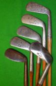 6x various irons to incl Geo Duncan mashie niblick^ a Tom Stewart mashie showing the Forgan crown