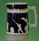 Fine Copeland Late Spode golfing large jug c1910 - decorated with golfers in white relief in the