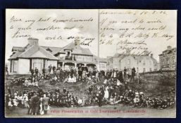 Lossiemouth Golf Club postcard - titled "Prize Presentation at Golf Tournament". Published by G.