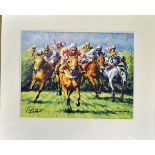 Interesting'Over The Jump' steeplechase oleograph  painting signed by the artist Leo Casement