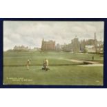 Early St Andrews coloured golfing postcard - titled'St Andrews Links - Driving to the 18th Hole'