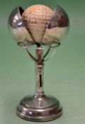 1935 Silver Golf Ball trophy holder - silver hallmarked Birmingham 1935 comprising a silver pedestal