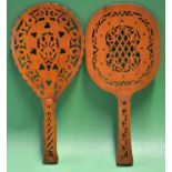 Unique pair of Fretwork design table tennis bats two different styles of bat^ intricate detailed