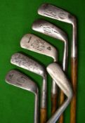 6 various irons incl James Braid musselback'Approaching Cleek'^ a William Gibson of Kinghorn star