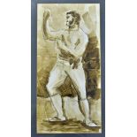 Tom Cribb boxing print - large sketch full length portrait of Tom Cribb "On Guard" image 18.25x 9" -