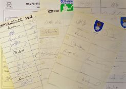 Collection of 1995 onwards Hampshire CCC signed team sheets featuring players such as Nicholas^