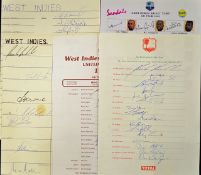 Selection of 1993-2000 West Indies signed cricket team sheets winning the 1993 test series and
