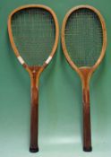 A flat-topped and lobbed "Wizard" wooden tennis racket by Underwood and Ingrey with a Convex