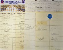 Quantity of 1994 onwards Middlesex CCC signed team sheets and cards including Strauss^ Gatting^
