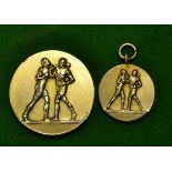 2x Boxing medals - white metal gilt made by Phillips Aldershot and embossed with boxing figures on