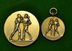 2x Boxing medals - white metal gilt made by Phillips Aldershot and embossed with boxing figures on