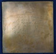 Rare 1957 West Indies cricket tour copper engraved plate comprising original copper plate used by