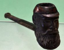 W G Grace shaped Centuplico wooden pipe having a W G Grace head bowl^ the stem is a carved as a