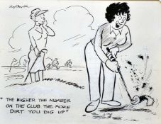 Houghton^ George (1905-1993) - 3 original signed pen and ink ladies golfing cartoon