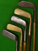 5x various early brass and steel blade putters to incl Tom Stewart stamped Ben Sayers North