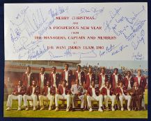 1983 West Indies Cricket tour to India signed Christmas card including 18 signatures such as