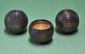 Early golf ball cruet set - comprising guttie style silver plated golf balls pepper^ salt and