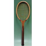 Bristol'I' wooden tennis racket having a regular handle c/w leather butt cap^ a concave wedge and